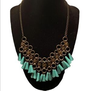 Plunder oxidized brass necklace with teal beads